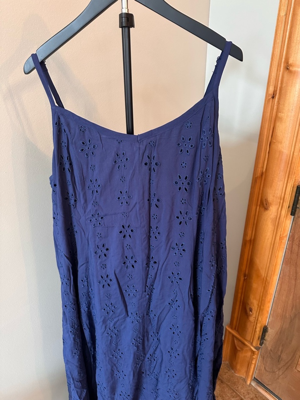 Torrid Maxi Challis Trapeze Navy Eyelet Adjustable Spaghetti Strap Trapeze Dress